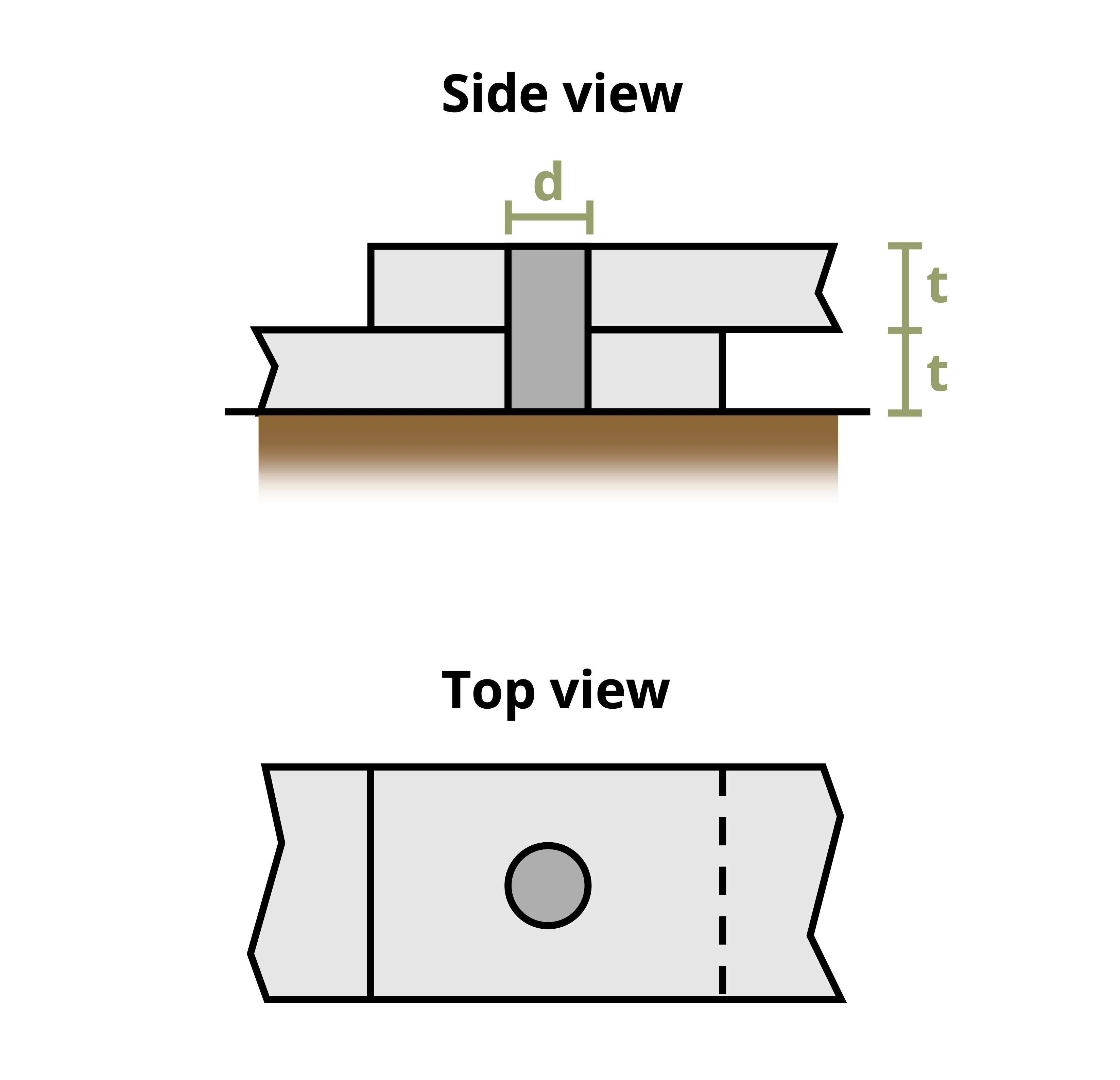 Picture with two plates, each with a thickness of t, being held together with a pin of diameter d.